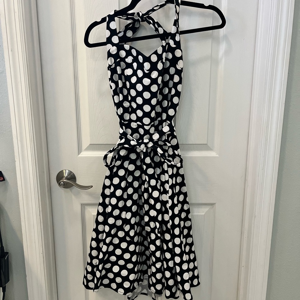 Commense Black and White Polka Dot Midi Dress